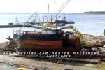ID 3669 LYTTELTON II (1939/303grt/LR No. 5215521) now rapidly falling victim to the scrapper torches, reveals her massive boilers on the slipway in Geelong, Australia.